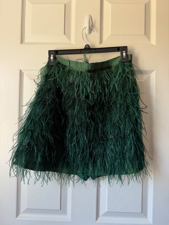 QUEEN OF SPARKLES Dresses & Skirts - QUEEN OF SPARKLES Emerald Green Feather Mini Skirt with shorts Large